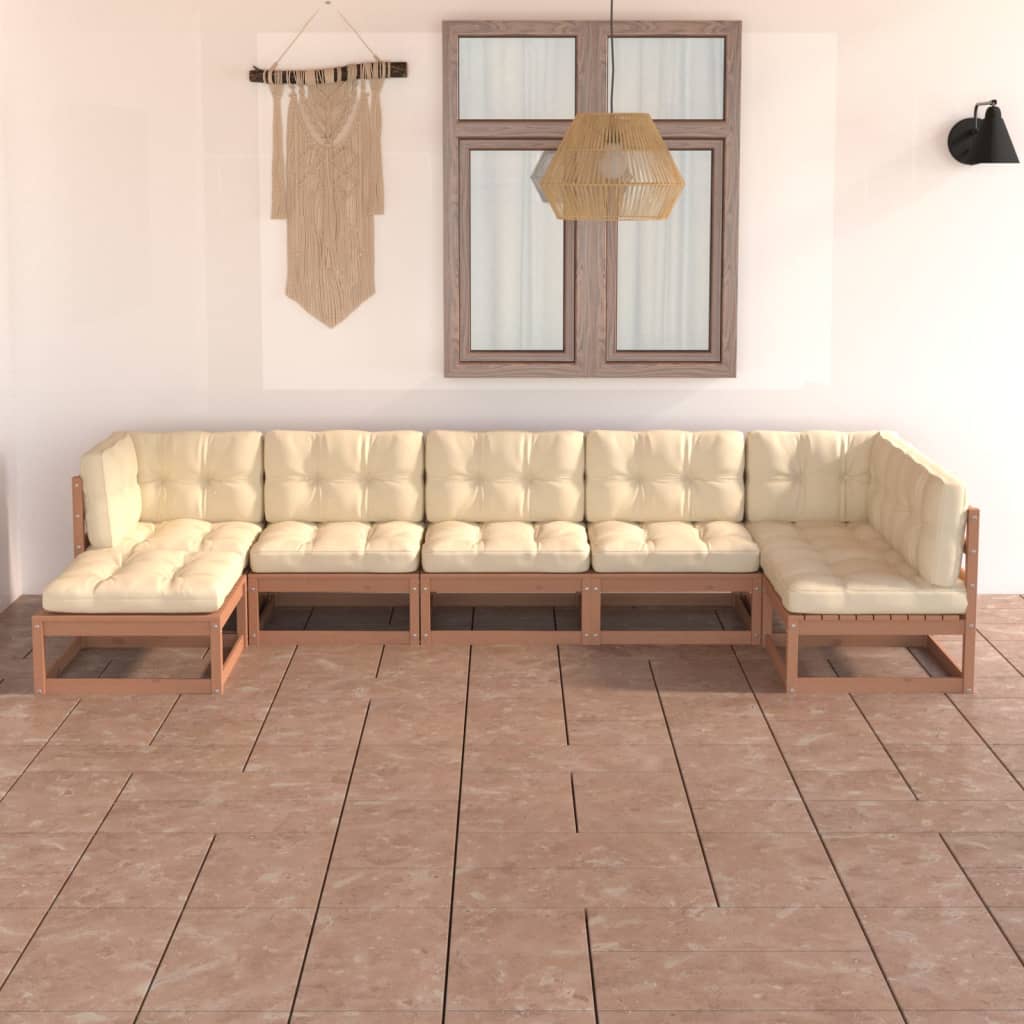7-tlg. Garten-Lounge-Set mit Kissen Kiefer Massivholz